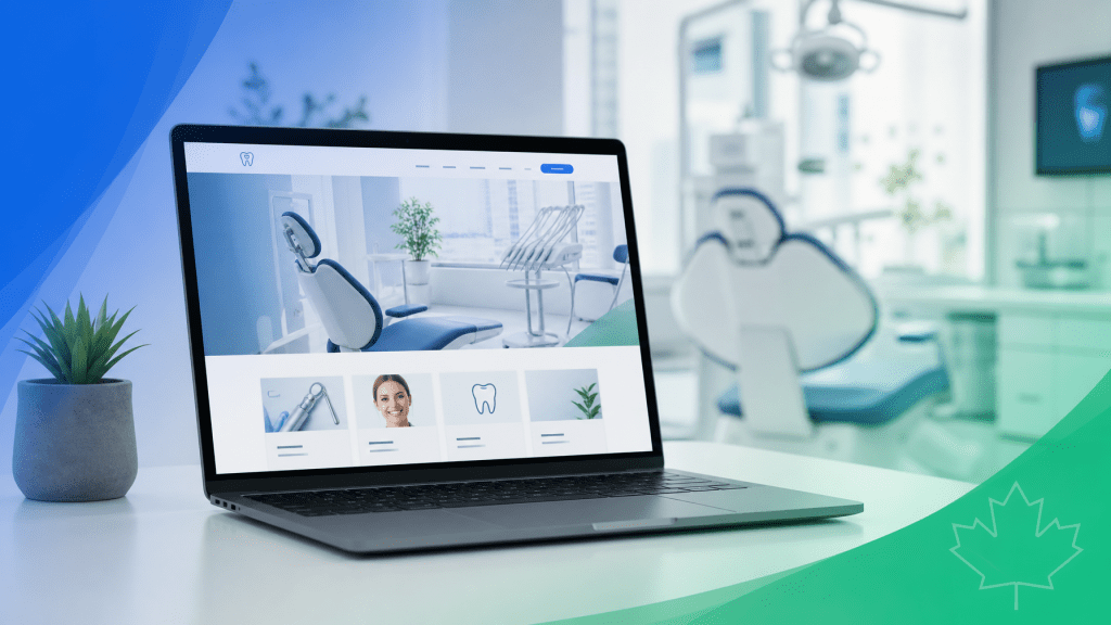 Modern dental clinic website displayed on a laptop, representing dental clinic website design best practices in Canada